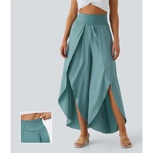 Breezeful™ High Waisted Back Waistband Pocket Palazzo Flowy Split Wide Leg Pants